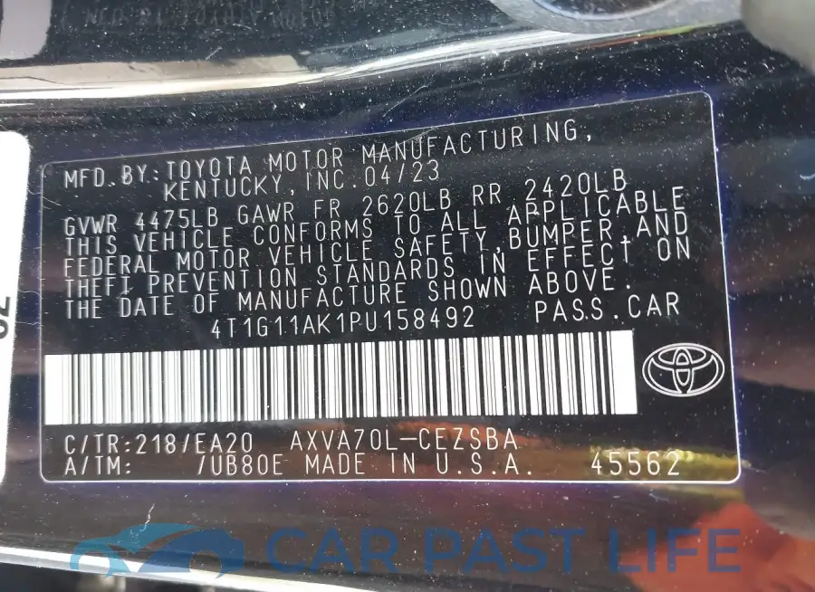 4T1G11AK1PU158492# 9