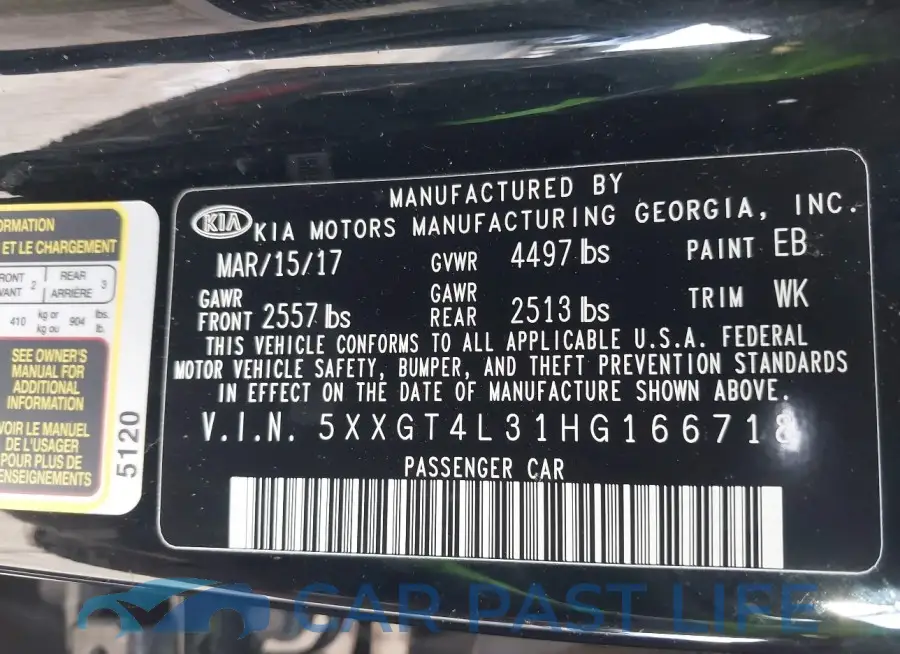 5XXGT4L31HG166718# 9