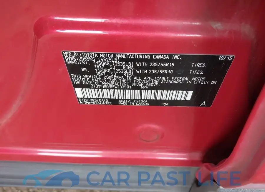 2T3YFREV5FW233581# 9