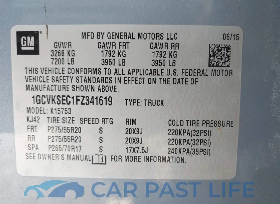 1GCVKSEC1FZ341619# 9