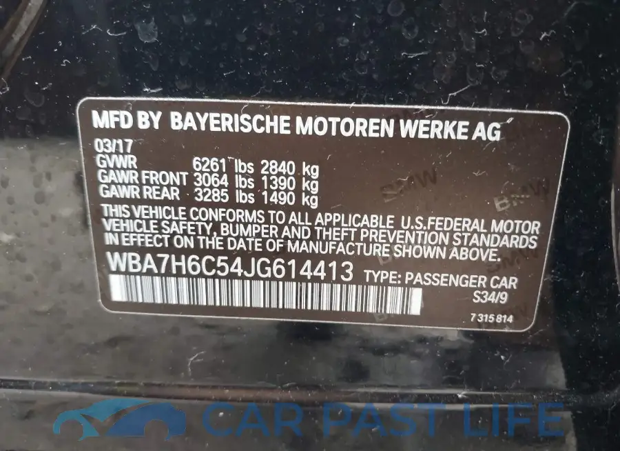 WBA7H6C54JG614413# 9