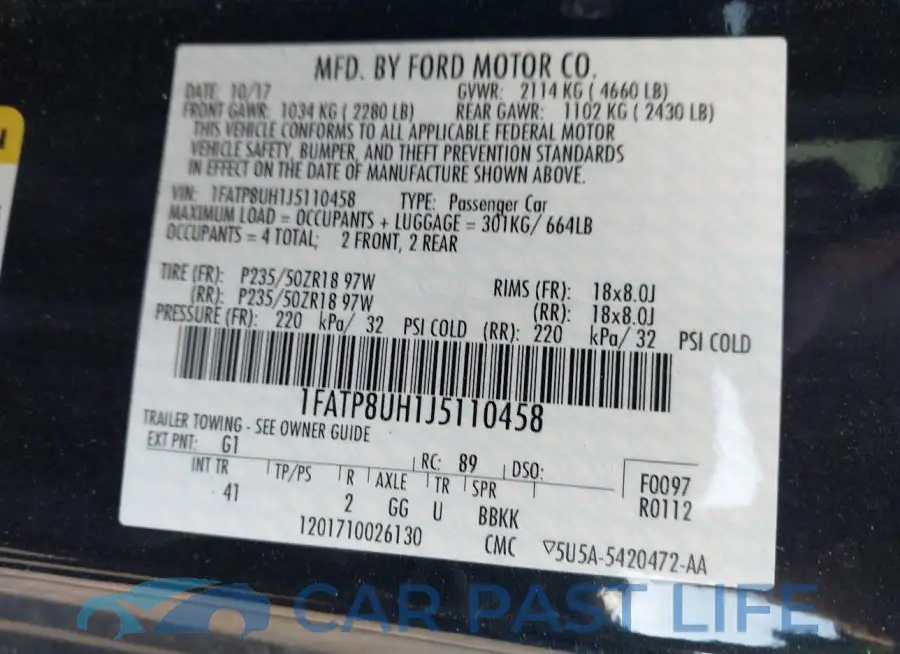 1FATP8UH1J5110458# 9