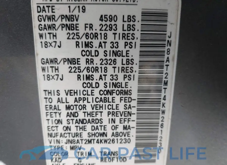 JN8AT2MT4KW261230# 9