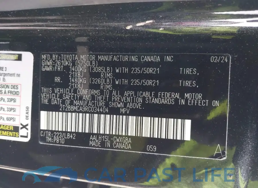 2T2BBMCA9RC034404# 9