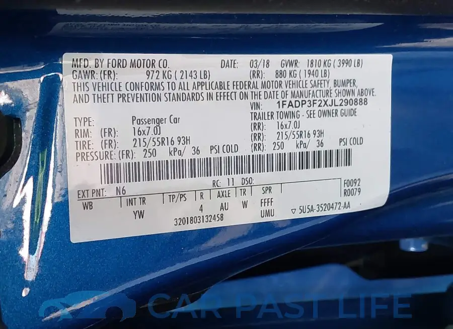 1FADP3F2XJL290888# 9