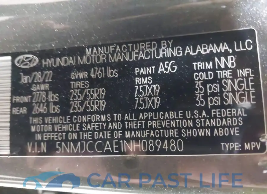 5NMJCCAE1NH089480# 9