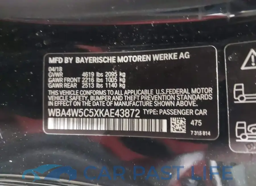 WBA4W5C5XKAE43872# 9