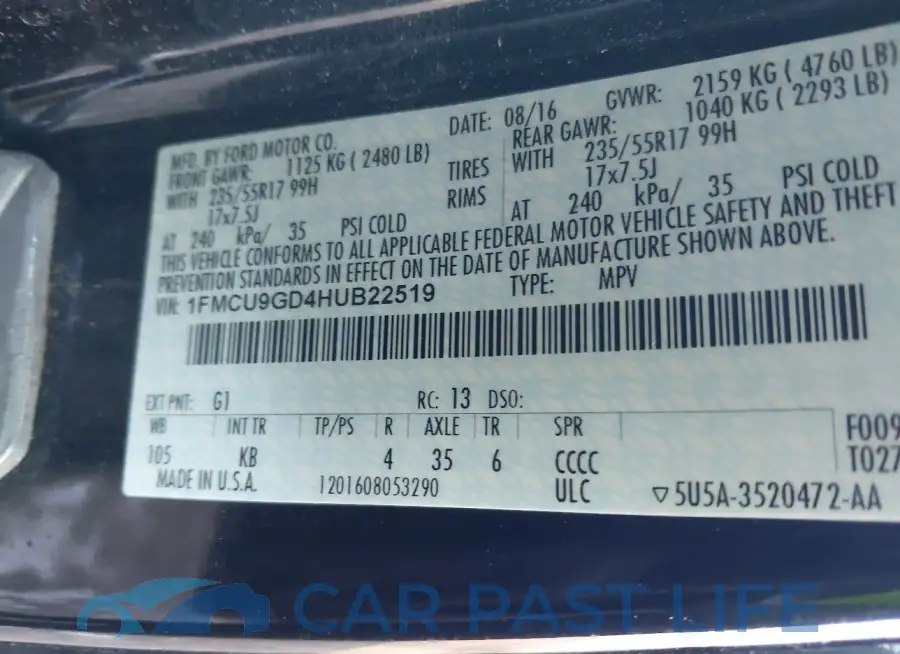 1FMCU9GD4HUB22519# 9