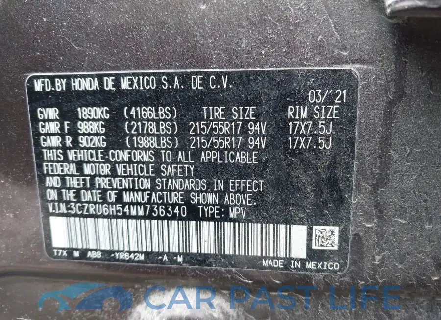3CZRU6H54MM736340# 9