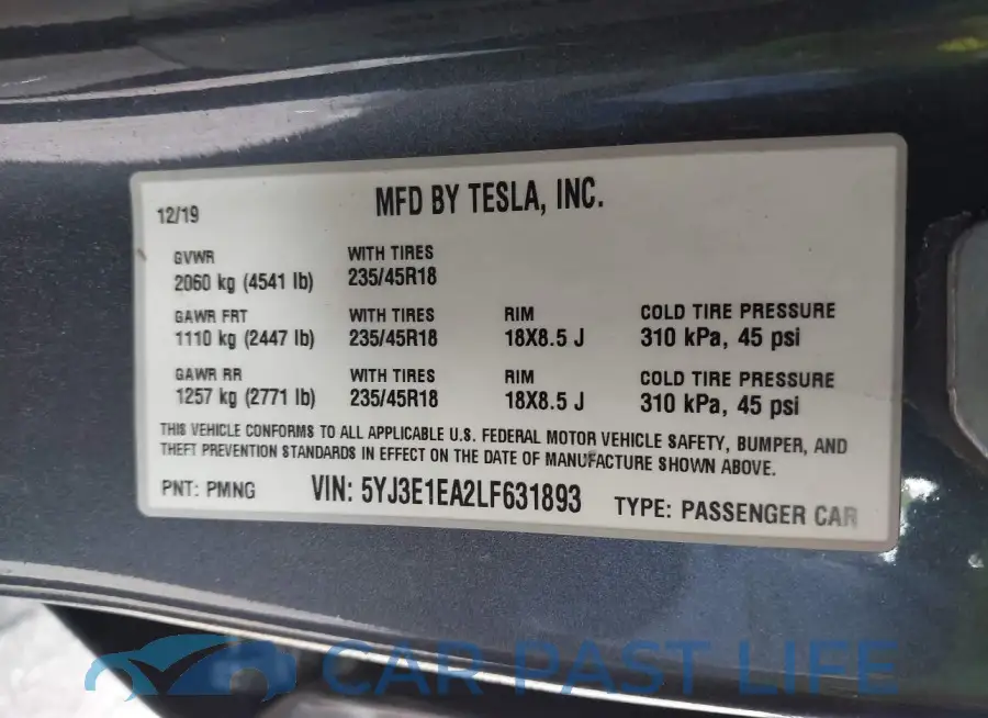 5YJ3E1EA2LF631893# 9