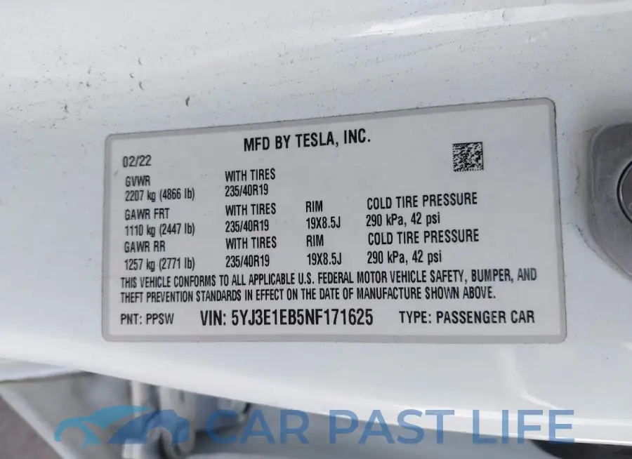 5YJ3E1EB5NF171625# 9