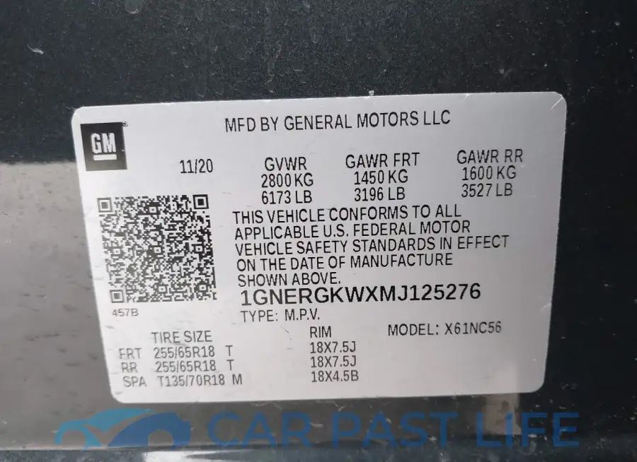 1GNERGKWXMJ125276# 9
