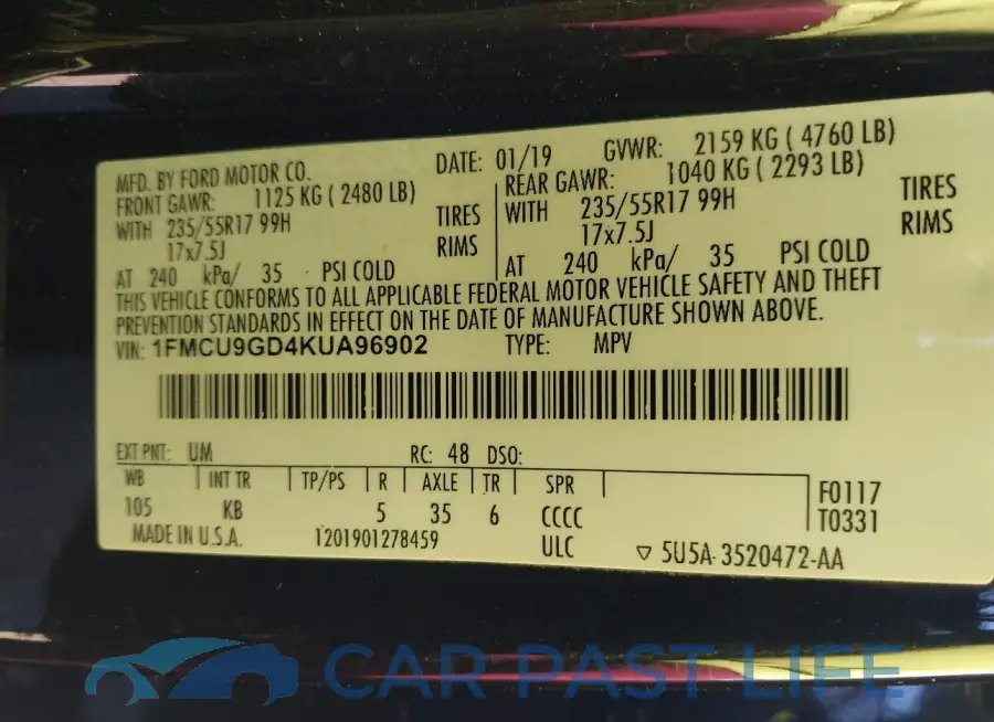 1FMCU9GD4KUA96902# 9