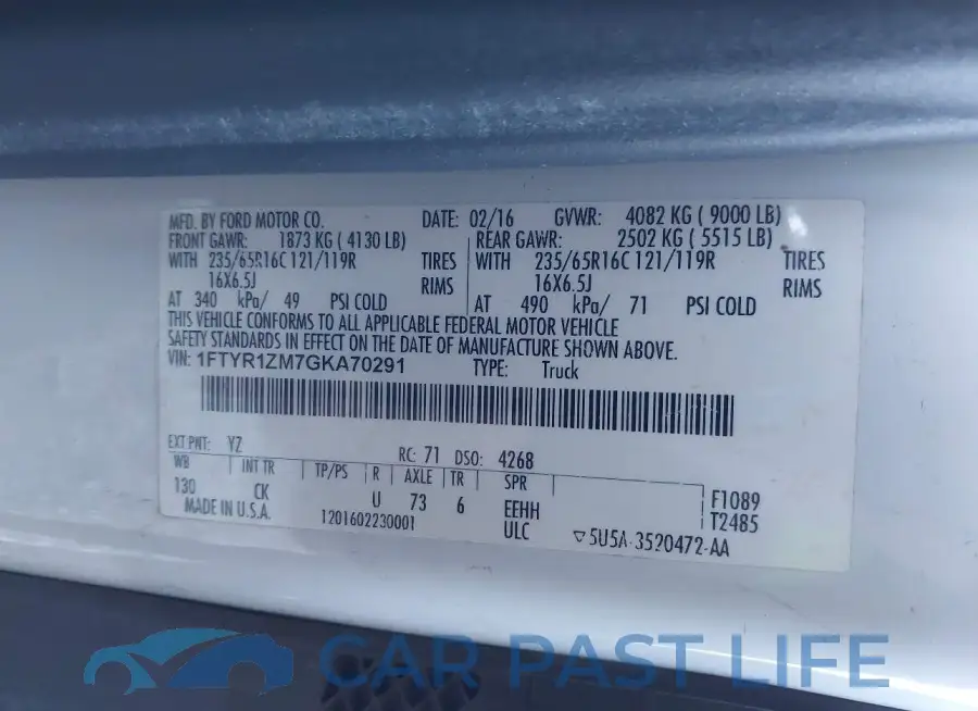 1FTYR1ZM7GKA70291# 9