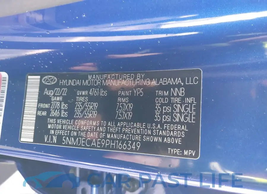 5NMJECAE9PH166349# 9