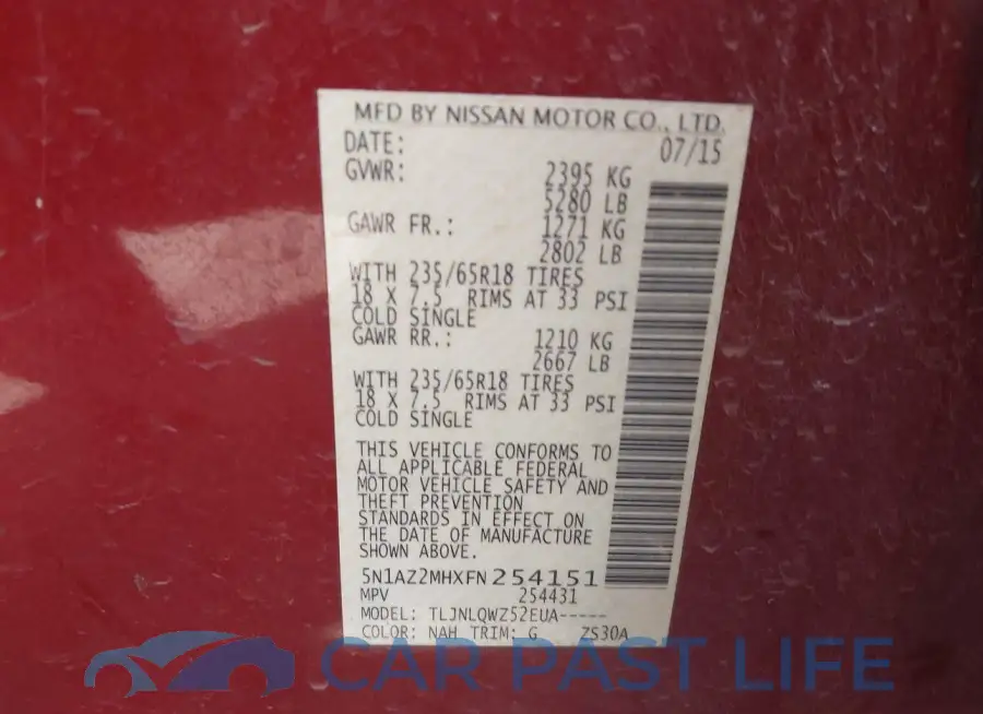 5N1AZ2MHXFN254151# 9