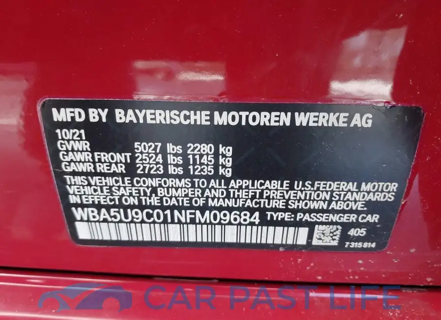 WBA5U9C01NFM09684# 9
