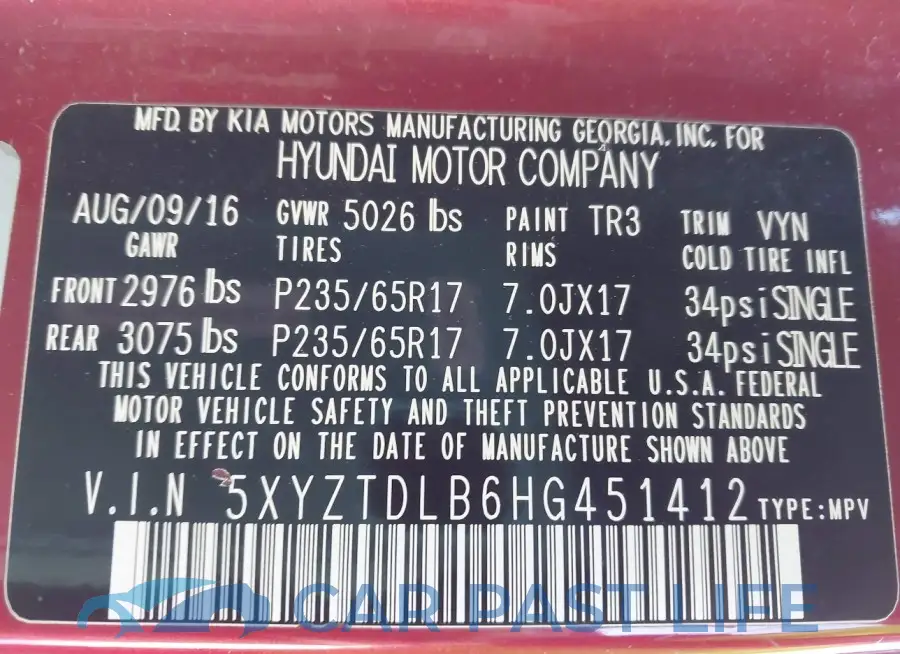 5XYZTDLB6HG451412# 9