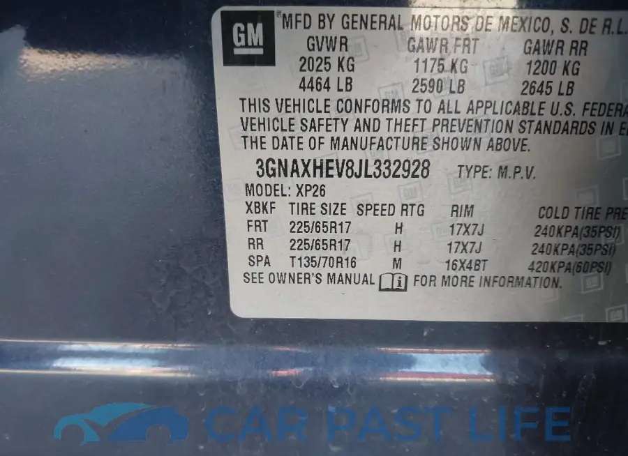 3GNAXHEV8JL332928# 9