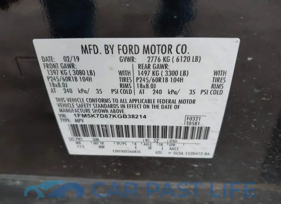 1FM5K7D87KGB38214# 9