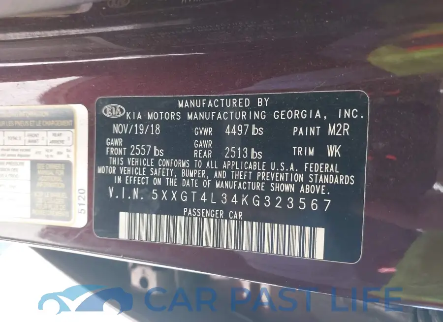 5XXGT4L34KG323567# 9