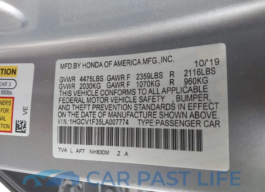 1HGCV1F35LA007774# 9