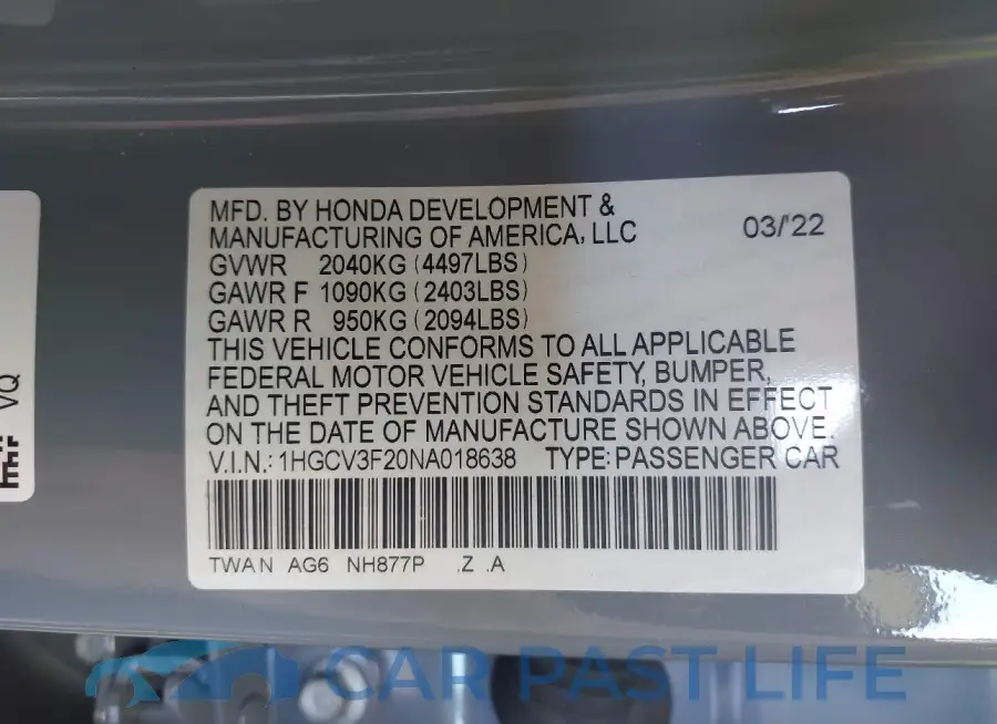 1HGCV3F20NA018638# 9