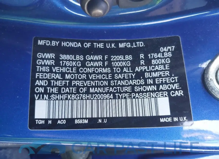 SHHFK8G76HU200964# 9