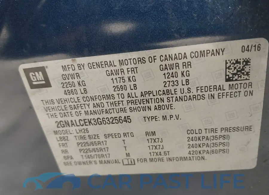 2GNALCEK3G6325645# 9