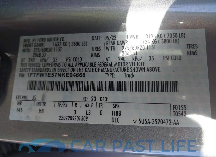 1FTFW1E57NKE04668# 9