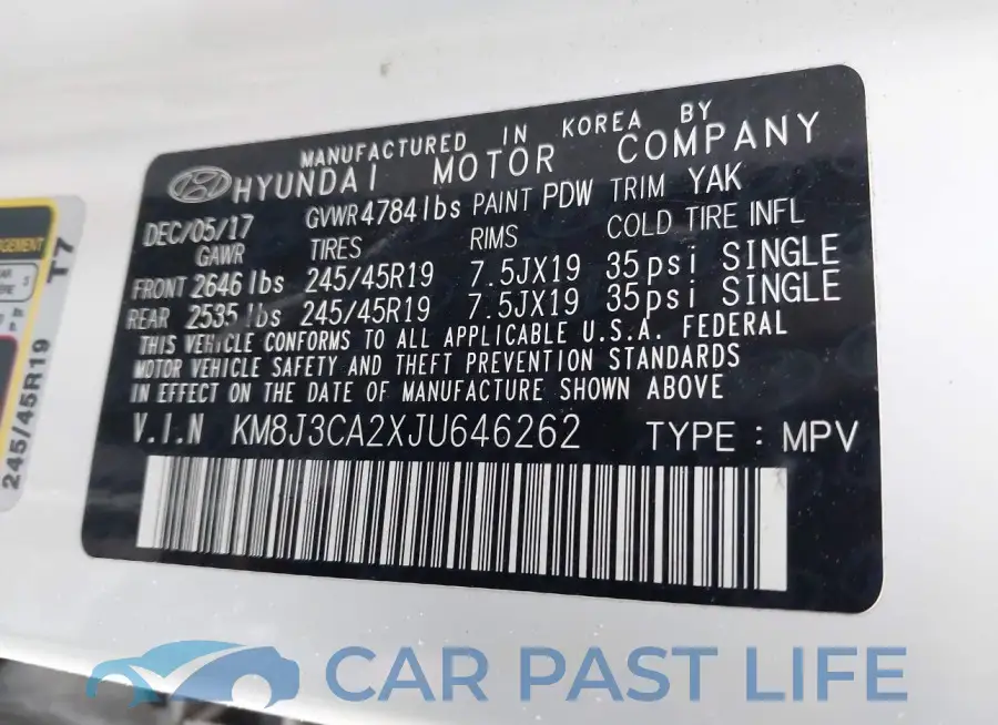 KM8J3CA2XJU646262# 9