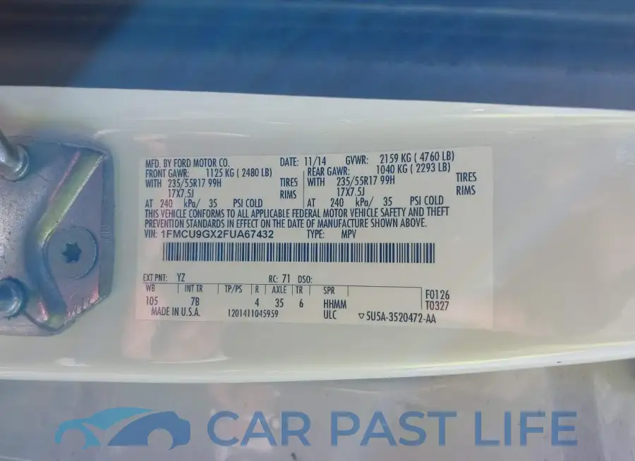 1FMCU9GX2FUA67432# 9