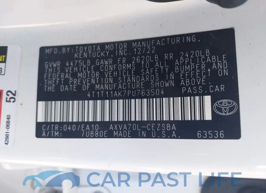 4T1T11AK7PU763504# 9