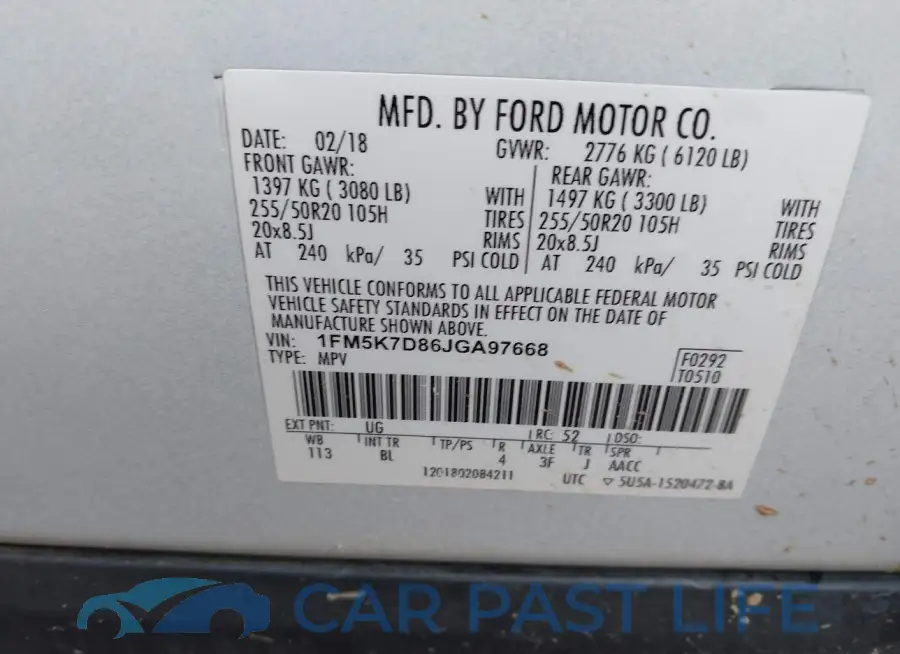 1FM5K7D86JGA97668# 9