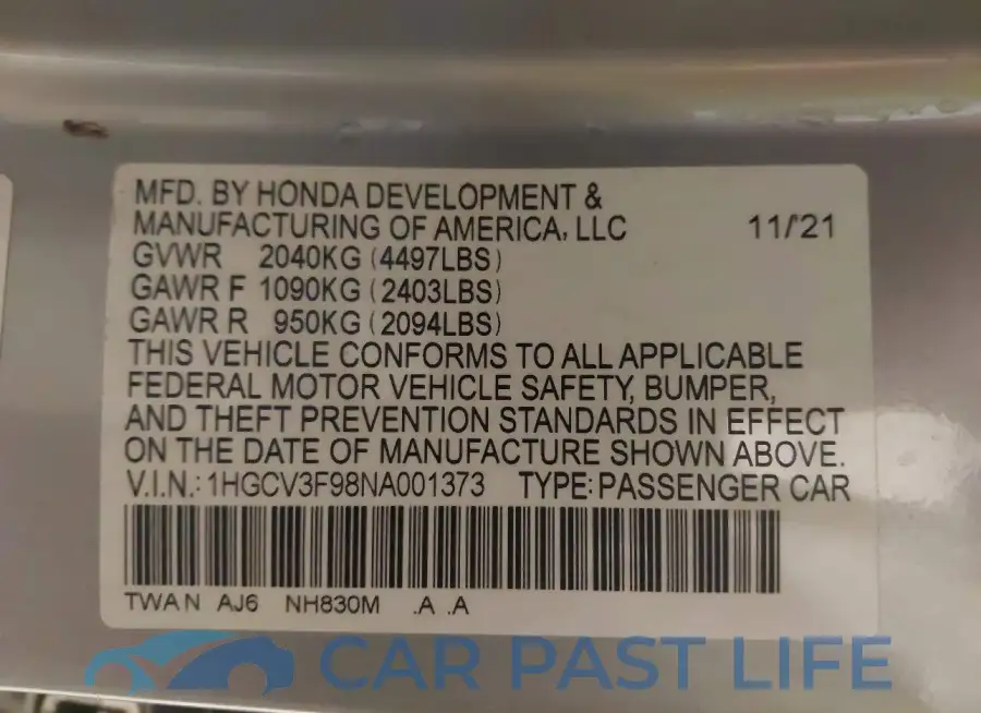 1HGCV3F98NA001373# 9