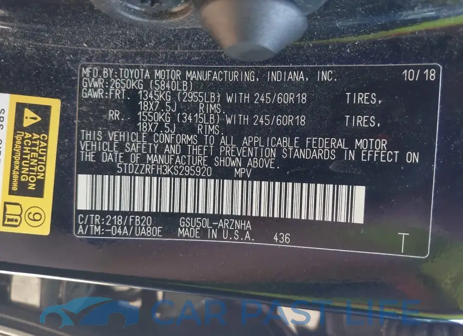 5TDZZRFH3KS295920# 9