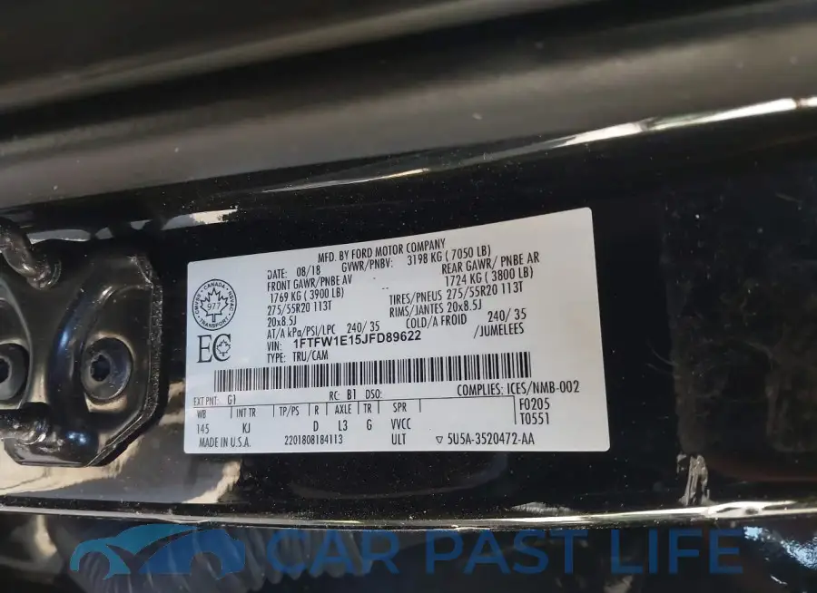 1FTFW1E15JFD89622# 9
