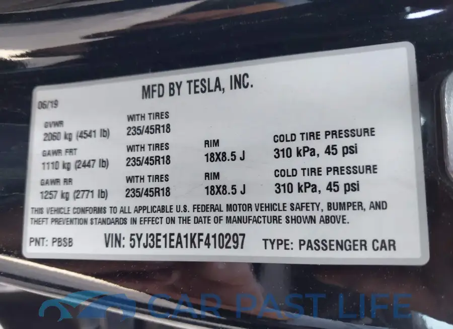 5YJ3E1EA1KF410297# 9
