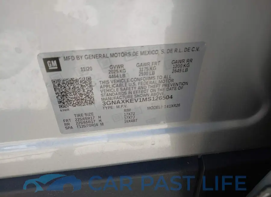 3GNAXKEV1MS126504# 9