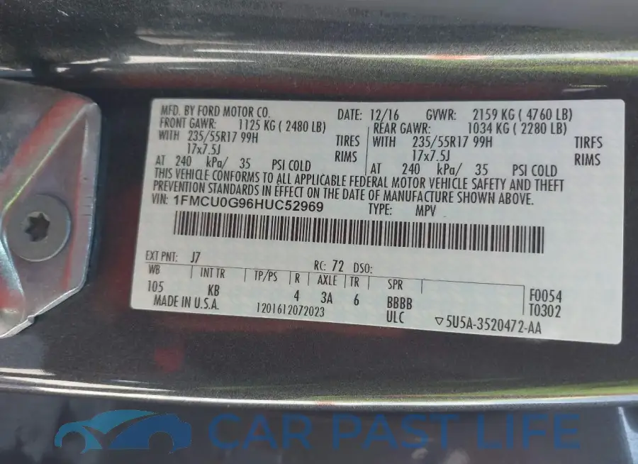 1FMCU0G96HUC52969# 9