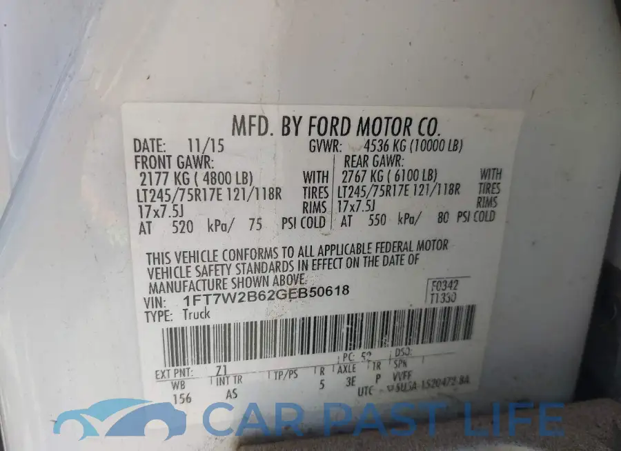 1FT7W2B62GEB50618# 8