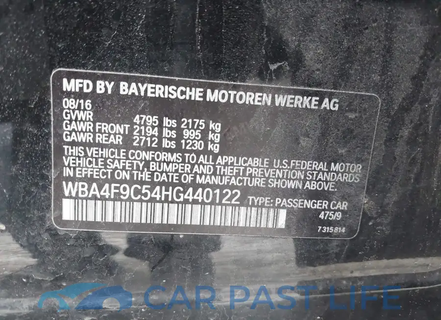 WBA4F9C54HG440122# 9