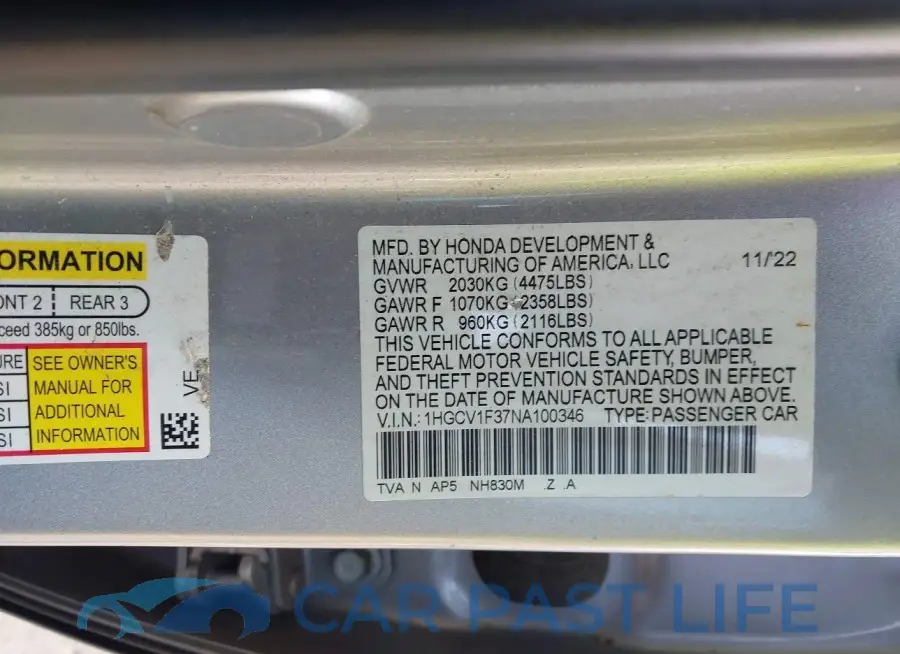 1HGCV1F37NA100346# 9