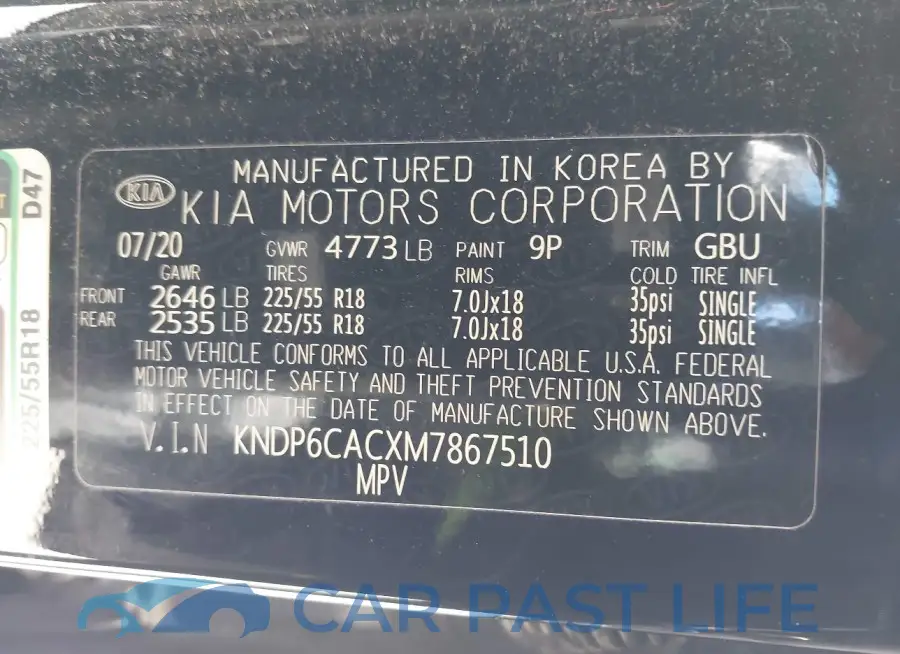 KNDP6CACXM7867510# 9