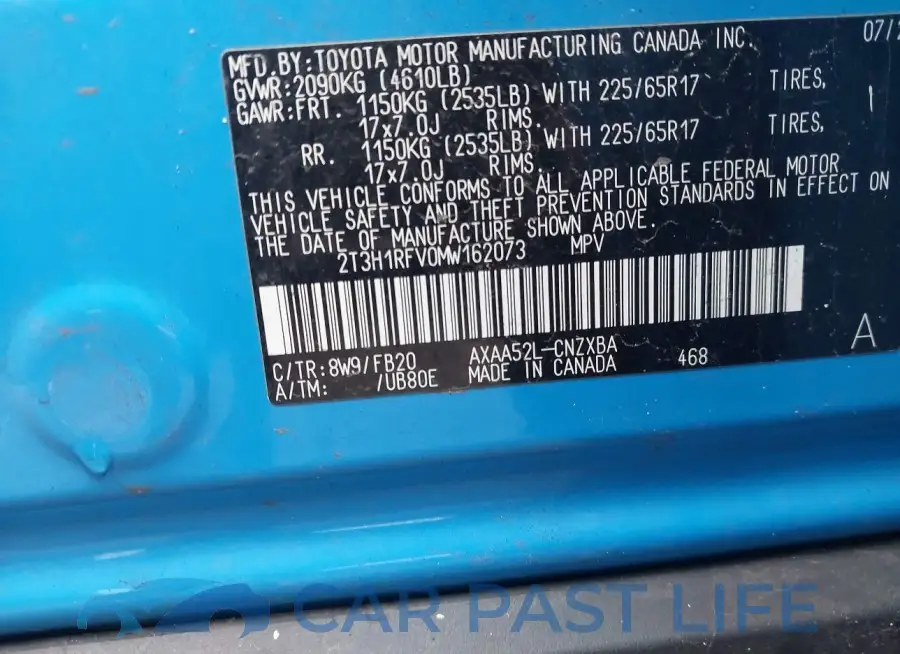 2T3H1RFV0MW162073# 9