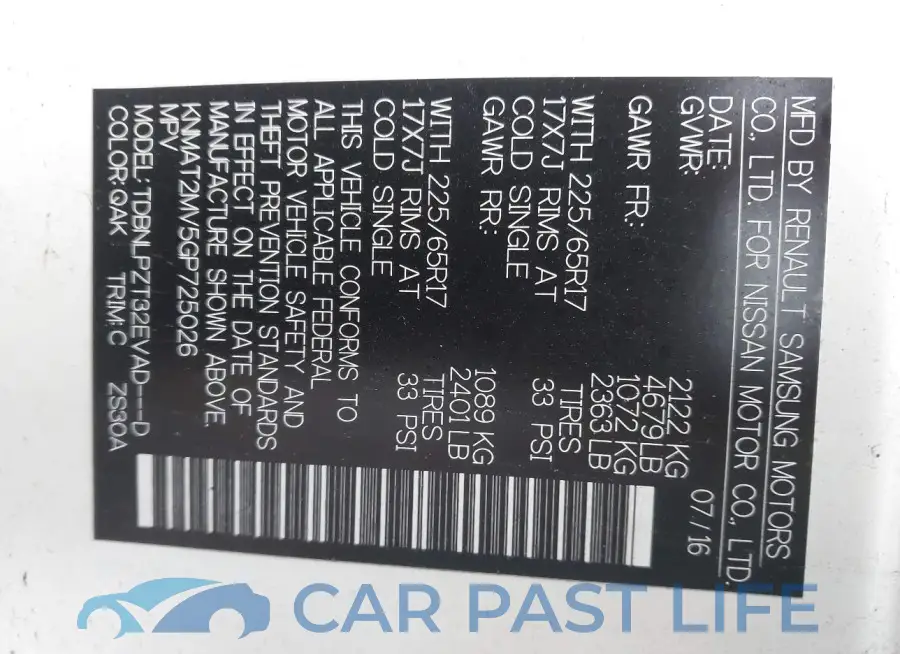 KNMAT2MV5GP725026# 9