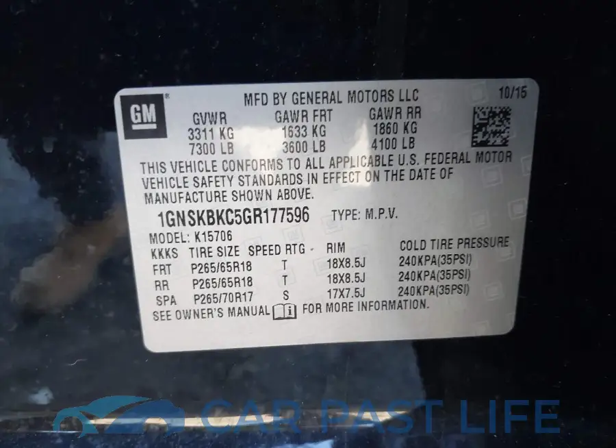 1GNSKBKC5GR177596# 9