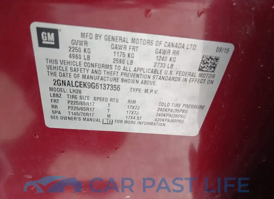 2GNALCEK9G6137356# 9