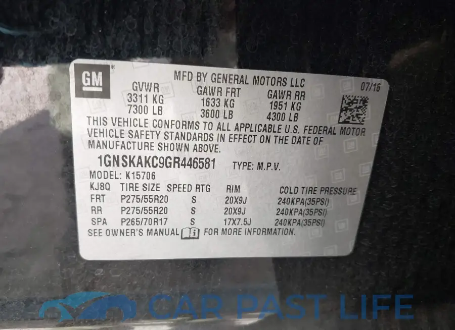 1GNSKAKC9GR446581# 9