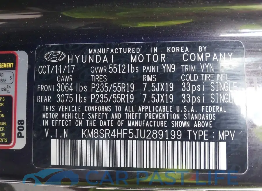 KM8SR4HF5JU289199# 9